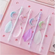Caneta gel com pingente Lua e Pena